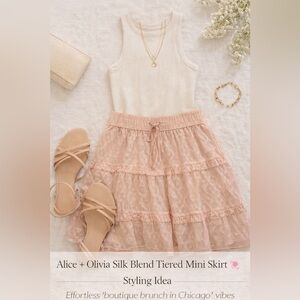 Alice + Olivia Blush Pink Tiered Silk Blend Mini Skirt – Size 10